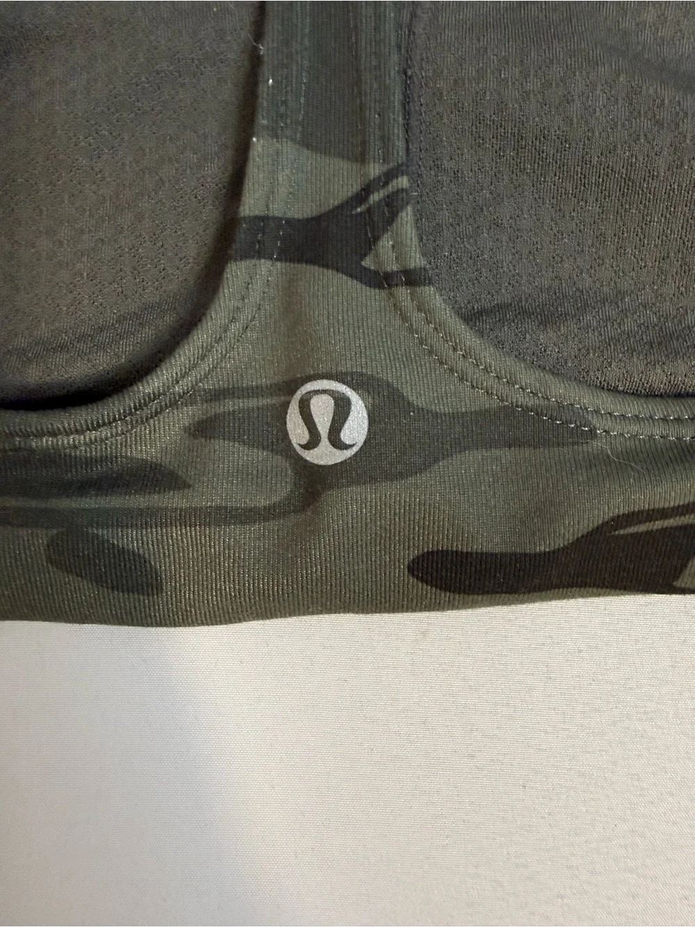Lululemon Women’s Green Camo Racerback Sports Bra Size 10 Medium Support